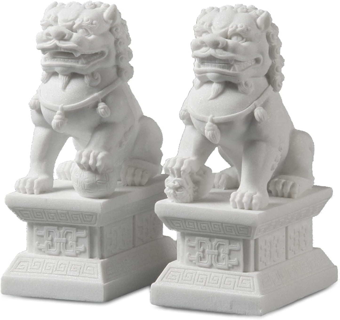 Feng Shui Wealth Prosperity Pair of Peking Fu Foo Dogs Statues White Stone Jade, Warding Off Evil Energy, Feng Shui Decor Figure,Gray,11cm