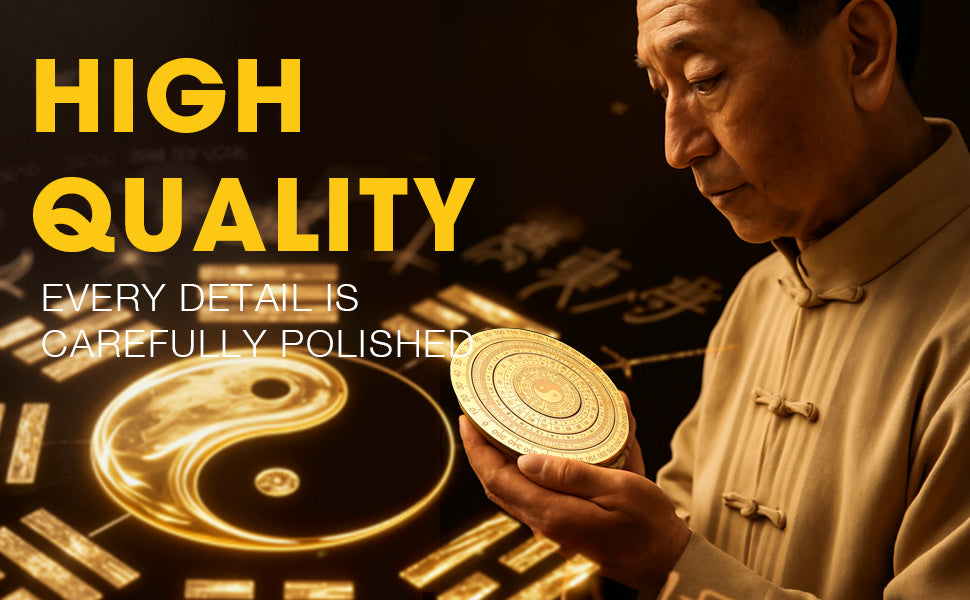 Feng Shui Golden Compass, Solid Brass Bagua Feng Shui Luo Pan for Home Office Decoration, Rotatable Good Luck Minis Chinese Auspicious Amulet, Traditional Fengshui Compass Ornament