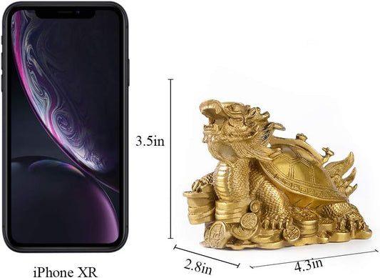 Brass FengShui Dragon Turtle with Ruyi Statue Office Home Decor Attract Wealth Fortune Career Luck Amulet Business Gifts PTWQ022