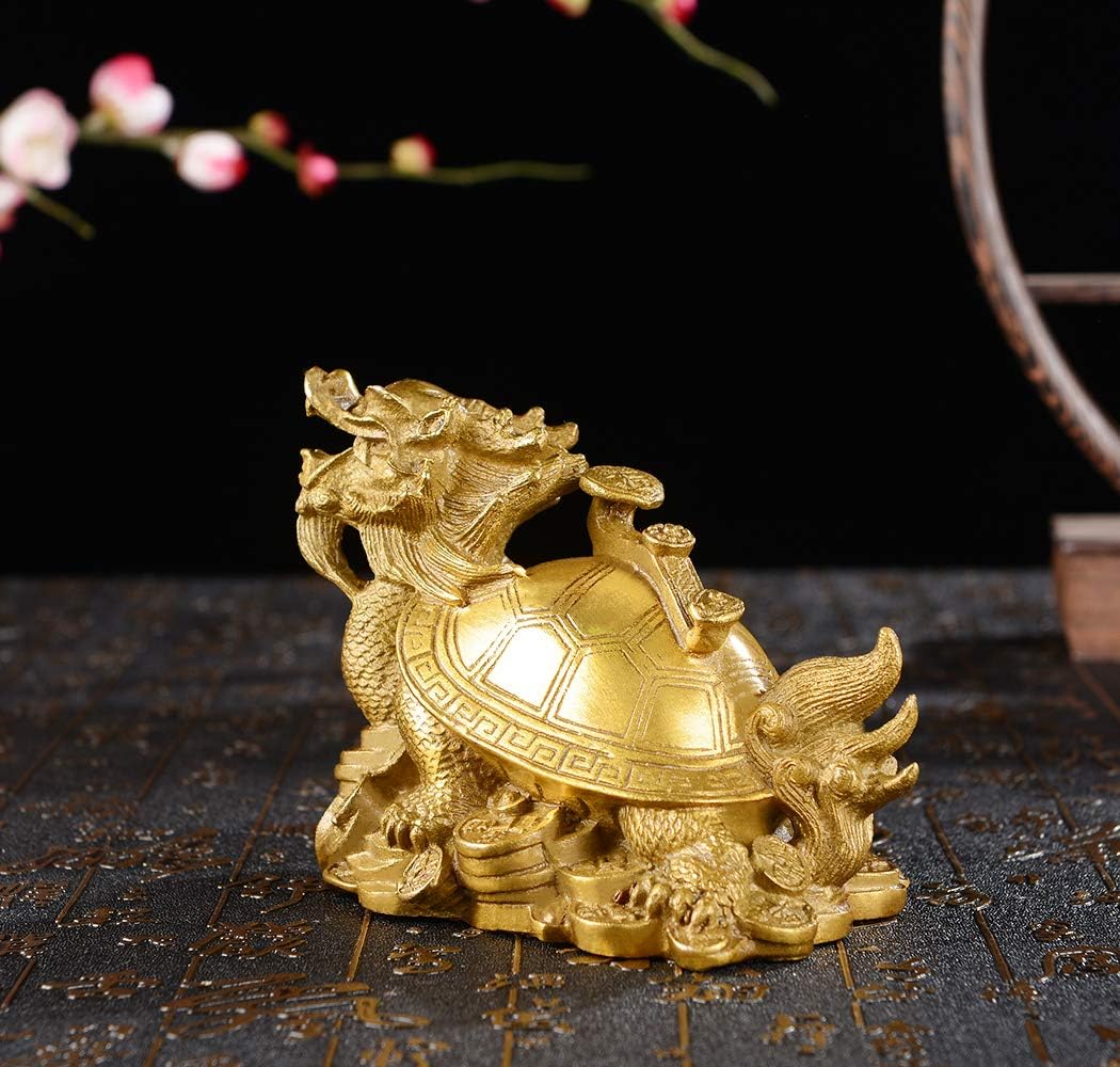 Brass FengShui Dragon Turtle with Ruyi Statue Office Home Decor Attract Wealth Fortune Career Luck Amulet Business Gifts PTWQ022