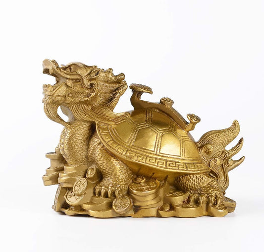Brass FengShui Dragon Turtle with Ruyi Statue Office Home Decor Attract Wealth Fortune Career Luck Amulet Business Gifts PTWQ022