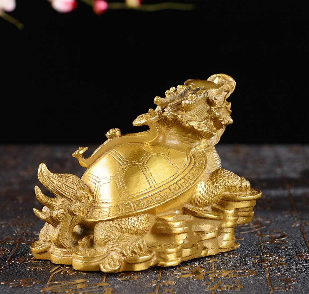 Brass FengShui Dragon Turtle with Ruyi Statue Office Home Decor Attract Wealth Fortune Career Luck Amulet Business Gifts PTWQ022