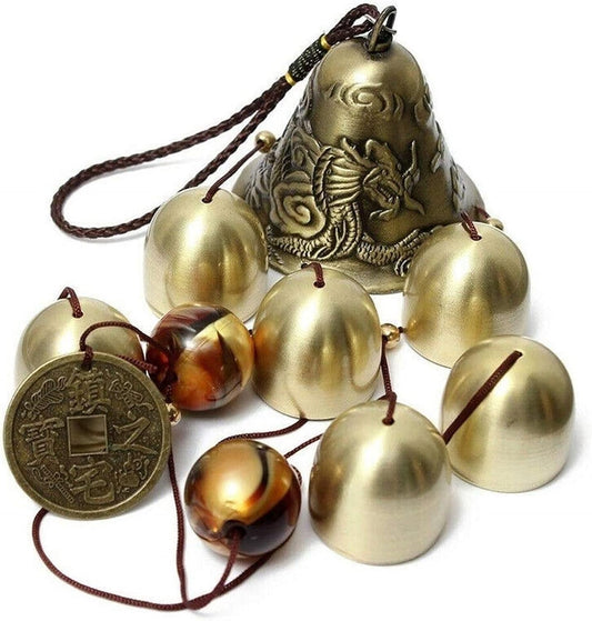 Lucky Wind Chimes Fengshui Bell Copper Alloy Dragon Bell 6 Bells Hanging Wind Bell for Home Garden Hanging Good Luck Blessing