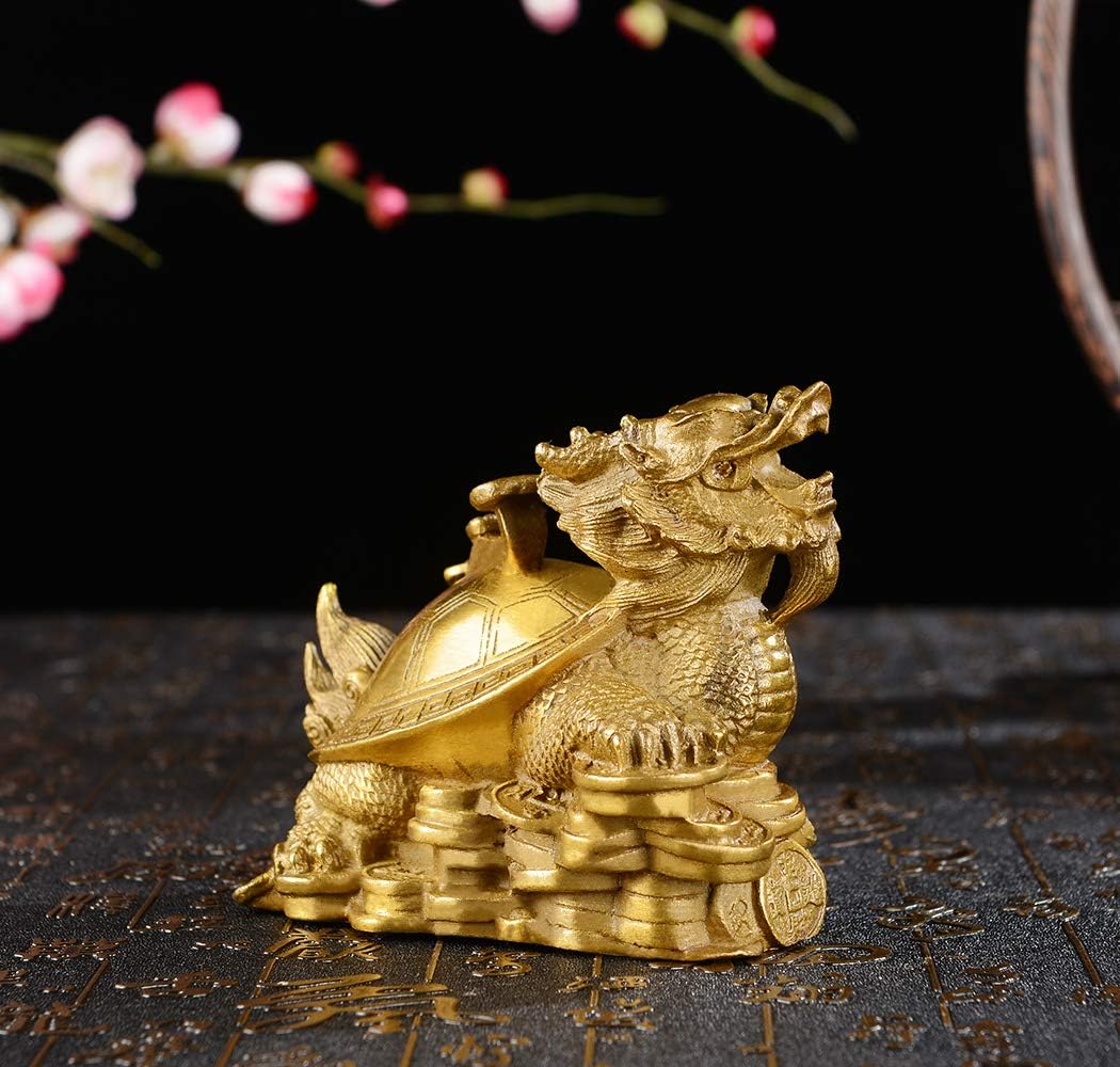 Brass FengShui Dragon Turtle with Ruyi Statue Office Home Decor Attract Wealth Fortune Career Luck Amulet Business Gifts PTWQ022