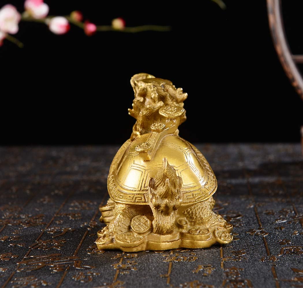 Brass FengShui Dragon Turtle with Ruyi Statue Office Home Decor Attract Wealth Fortune Career Luck Amulet Business Gifts PTWQ022