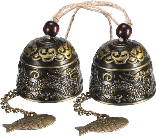 2 Pieces Fengshui Bell Vintage Dragon Bell Fengshui Wind Chimes Good Luck Hanging Supplies for Home Garden Good Luck Blessing Patio Yard Indoor Outdoor Front Door Decorations