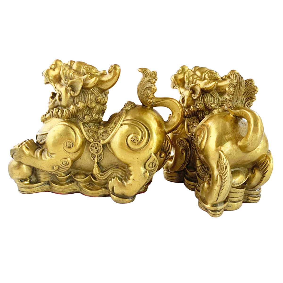 Feng Shui pi yao Brass Statue a Pair Wealth pixiu Sculpture Golden Home Decoration Figurine,Attract Money and Good Luck