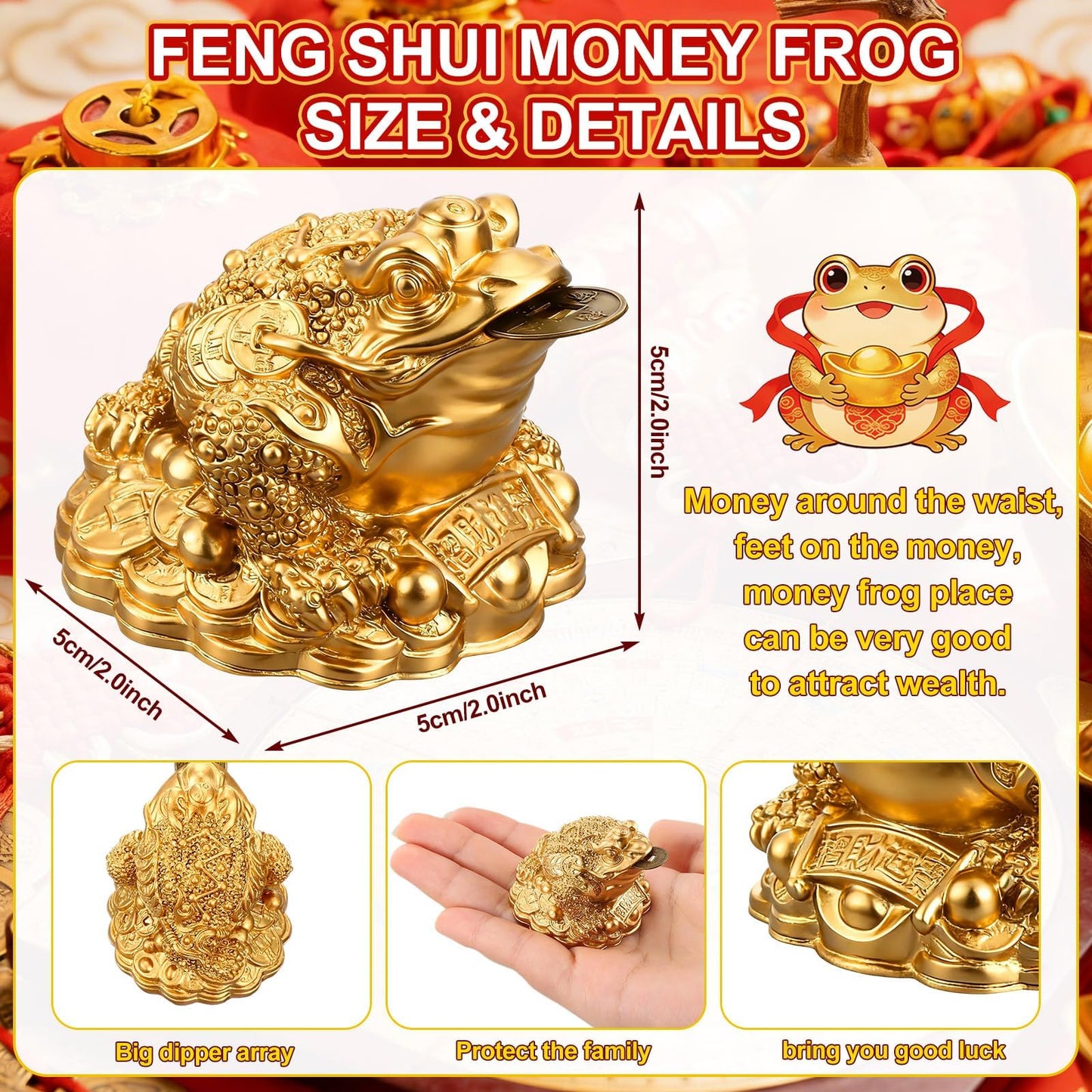3 Pieces Feng Shui Money Frog Lucky Money Toad Decorations Chinese Knot Lucky Coins with Keychain for Longevity Travel Safely Wealth Success and Good Luck for Attracting Wealth Success