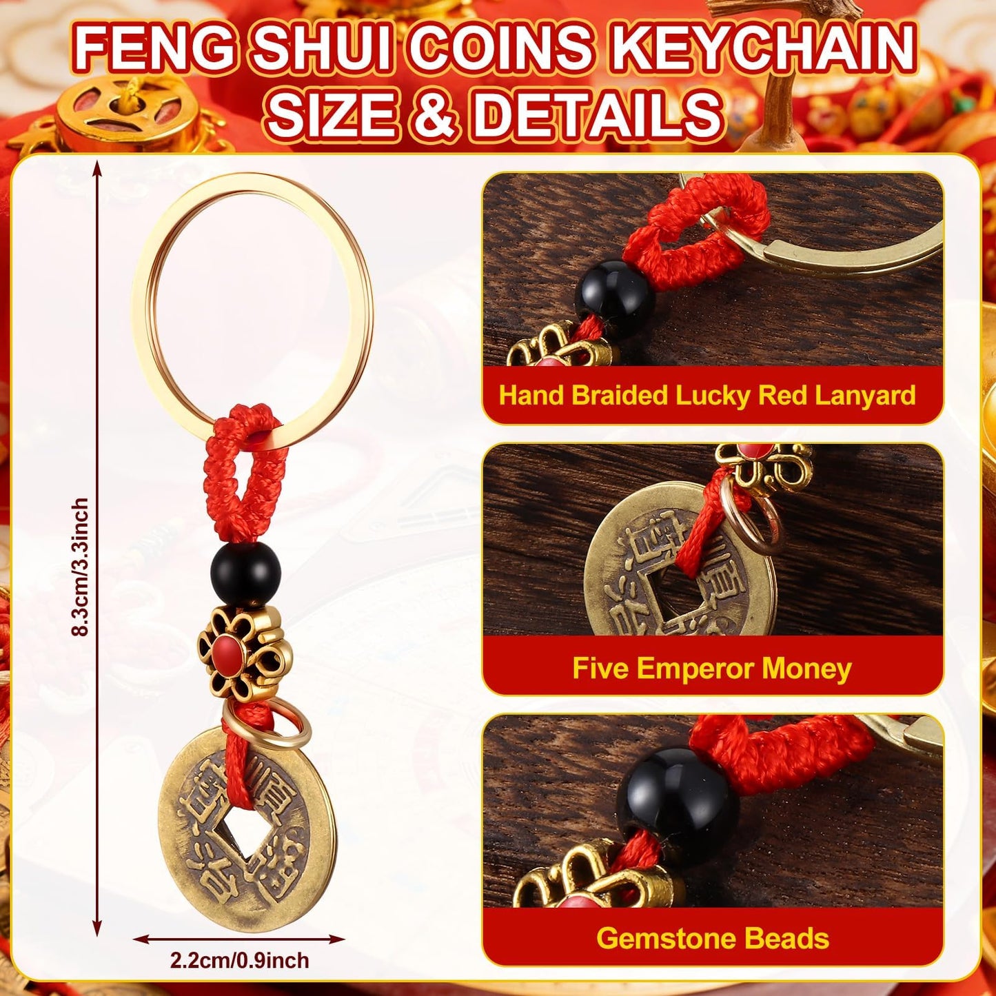 3 Pieces Feng Shui Money Frog Lucky Money Toad Decorations Chinese Knot Lucky Coins with Keychain for Longevity Travel Safely Wealth Success and Good Luck for Attracting Wealth Success