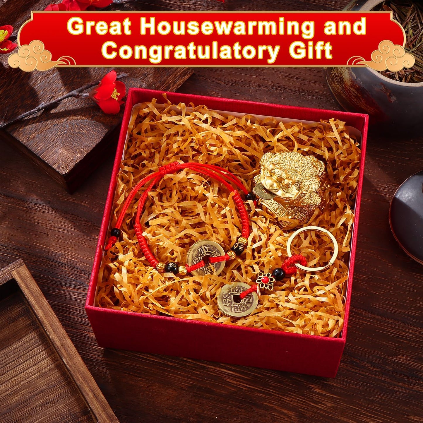 3 Pieces Feng Shui Money Frog Lucky Money Toad Decorations Chinese Knot Lucky Coins with Keychain for Longevity Travel Safely Wealth Success and Good Luck for Attracting Wealth Success