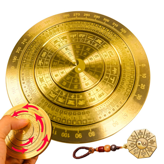 Feng Shui Golden Compass, Solid Brass Bagua Feng Shui Luo Pan for Home Office Decoration, Rotatable Good Luck Minis Chinese Auspicious Amulet, Traditional Fengshui Compass Ornament
